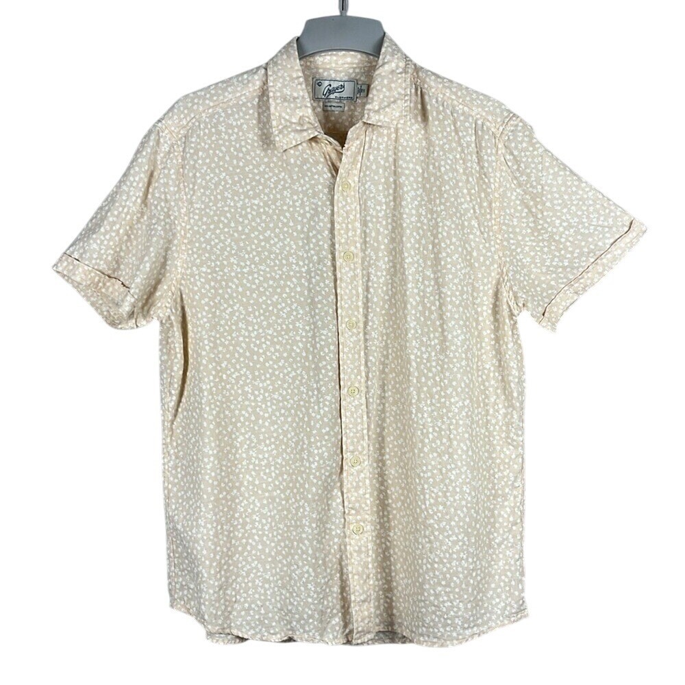 Grayers Short‎ Sleeve Button Up Shirt Mens Size Large Creme 100% Cotton